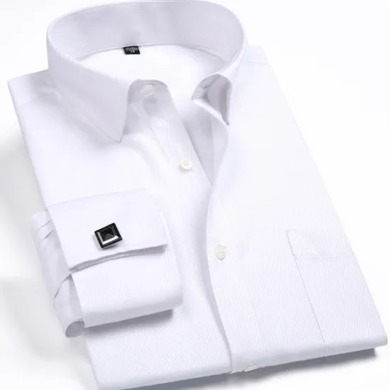 Discount OUKU Men's Shirt Dress Shirt French Cuff Shirt Plain Office & Career Wedding Party White Pink Blue Light Purple Long Sleeve Lapel Spring & Fall Clothing Apparel Front Pocket