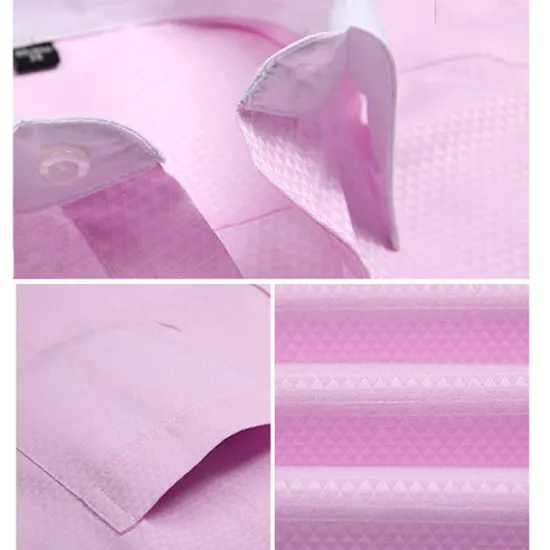 Discount OUKU Men's Shirt Dress Shirt French Cuff Shirt Plain Office & Career Wedding Party White Pink Blue Light Purple Long Sleeve Lapel Spring & Fall Clothing Apparel Front Pocket