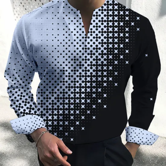 Best OUKU Men's Shirt Dress Shirt Geometric Pattern Outdoor Casual White Pink Blue Green Long Sleeve V Neck Summer Fall Clothing Apparel Print
