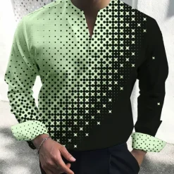 Best OUKU Men's Shirt Dress Shirt Geometric Pattern Outdoor Casual White Pink Blue Green Long Sleeve V Neck Summer Fall Clothing Apparel Print
