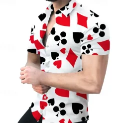 OUKU Men's Shirt Dress Shirt Geometric Pattern Outdoor Casual Black White Yellow Red Short Sleeve Cuban Collar Summer Spring Clothing Apparel Print