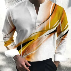 Hot OUKU Men's Shirt Dress Shirt Gradient Outdoor Casual Blue-Green Red Blue Orange Long Sleeve V Neck Summer Fall Clothing Apparel Print