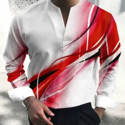Hot OUKU Men's Shirt Dress Shirt Gradient Outdoor Casual Blue-Green Red Blue Orange Long Sleeve V Neck Summer Fall Clothing Apparel Print