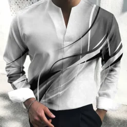 Hot OUKU Men's Shirt Dress Shirt Gradient Outdoor Casual Blue-Green Red Blue Orange Long Sleeve V Neck Summer Fall Clothing Apparel Print