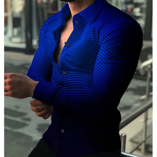 Outlet OUKU Men's Shirt Dress Shirt Gradient Daily Holiday Black Red Blue Purple Long Sleeve Turndown Spring & Summer Clothing Apparel 3D Print