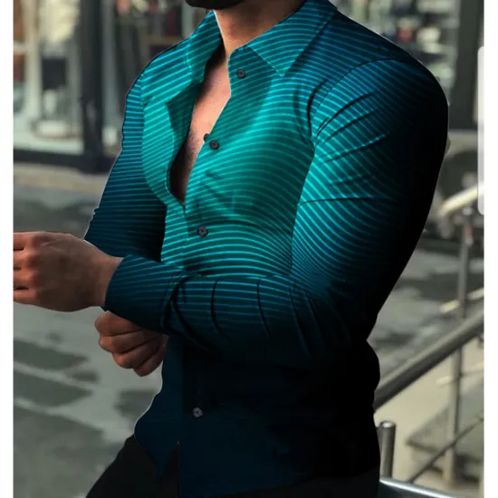 Outlet OUKU Men's Shirt Dress Shirt Gradient Daily Holiday Black Red Blue Purple Long Sleeve Turndown Spring & Summer Clothing Apparel 3D Print