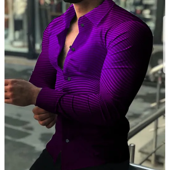 Outlet OUKU Men's Shirt Dress Shirt Gradient Daily Holiday Black Red Blue Purple Long Sleeve Turndown Spring & Summer Clothing Apparel 3D Print