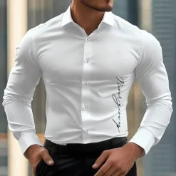 OUKU Men's Shirt Dress Shirt Letter Printed Street Wear to work Long Sleeve Turndown Spring & Summer Clothing Apparel Print White