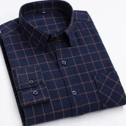 Online OUKU Men's Shirt Dress Shirt Plaid Office & Career Wedding Party Light Blue Black Navy Blue Blue Long Sleeve Lapel Spring & Fall Clothing Apparel Front Pocket