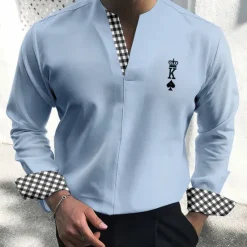 OUKU Men's Shirt Dress Shirt Plaid Outdoor Casual White Blue Green Khaki Long Sleeve V Neck Summer Fall Clothing Apparel Print