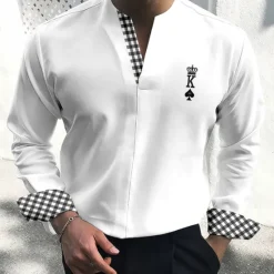 OUKU Men's Shirt Dress Shirt Plaid Outdoor Casual White Blue Green Khaki Long Sleeve V Neck Summer Fall Clothing Apparel Print