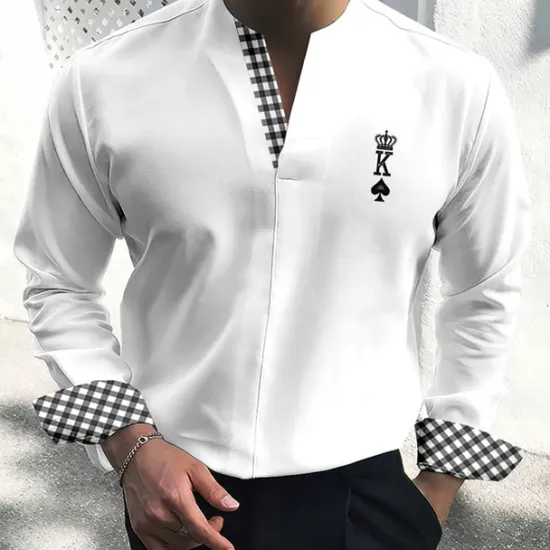 OUKU Men's Shirt Dress Shirt Plaid Outdoor Casual White Blue Green Khaki Long Sleeve V Neck Summer Fall Clothing Apparel Print