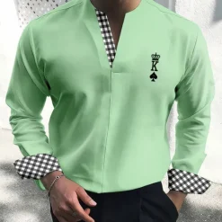 OUKU Men's Shirt Dress Shirt Plaid Outdoor Casual White Blue Green Khaki Long Sleeve V Neck Summer Fall Clothing Apparel Print