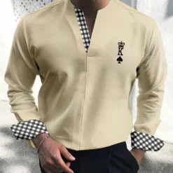 OUKU Men's Shirt Dress Shirt Plaid Outdoor Casual White Blue Green Khaki Long Sleeve V Neck Summer Fall Clothing Apparel Print
