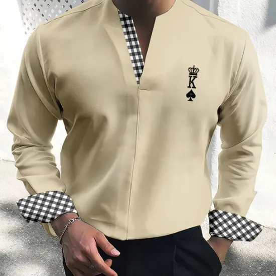 OUKU Men's Shirt Dress Shirt Plaid Outdoor Casual White Blue Green Khaki Long Sleeve V Neck Summer Fall Clothing Apparel Print