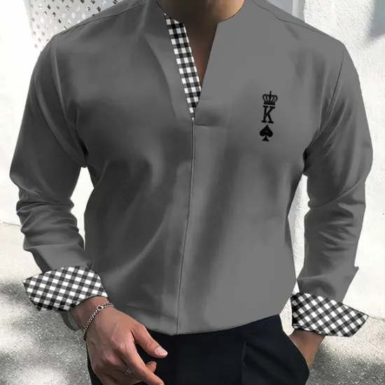 OUKU Men's Shirt Dress Shirt Plaid Outdoor Casual White Blue Green Khaki Long Sleeve V Neck Summer Fall Clothing Apparel Print