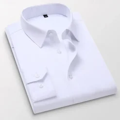 Best OUKU Men's Shirt Dress Shirt Plain Wedding Business Black Navy Blue Blue Long Sleeve Collar Summer Clothing Apparel White