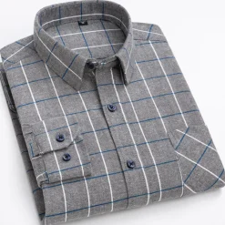 Best OUKU Men's Shirt Dress Shirt Plaid Office & Career Wedding Party Red Navy Blue Blue Orange Long Sleeve Lapel Spring & Fall Clothing Apparel Front Pocket