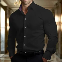 Discount OUKU Men's Shirt Dress Shirt Plain Office & Career Wedding Party Black White Yellow Sky Blue Long Sleeve Lapel Spring & Fall Clothing Apparel