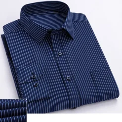 Hot OUKU Men's Shirt Dress Shirt Striped Shirt Non Iron Shirt Plain Wedding Office & Career Light Blue Royal Blue Blue Dark Blue Long Sleeve Turndown Spring & Fall Clothing Apparel Print