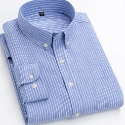 Hot OUKU Men's Shirt Dress Shirt Striped Shirt Button Down Shirt Oxford Shirt Stripes Office & Career Wedding Party Red Blue Gray Long Sleeve Button Down Collar Spring & Fall Clothing Apparel Front Pocket