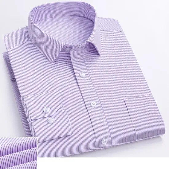Hot OUKU Men's Shirt Dress Shirt Striped Wedding Office & Career White Light Purple Light Grey Dark Grey Long Sleeve Turndown Spring & Fall Clothing Apparel Print