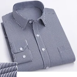 Hot OUKU Men's Shirt Dress Shirt Striped Wedding Office & Career White Light Purple Light Grey Dark Grey Long Sleeve Turndown Spring & Fall Clothing Apparel Print