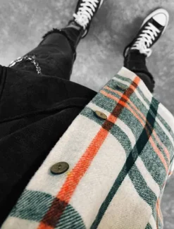 Sale OUKU Men's Shirt Flannel Shirt Shirt Jacket Overshirt Plaid / Check Outdoor Street Long Sleeve Collar Fall Winter Clothing Apparel Print Beige
