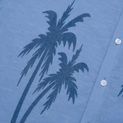 Outlet OUKU Men's Shirt Graphic Hawaiian Fashion Casual Linen Shirt Button Up Shirt Short Sleeve Daily Hawaiian Vacation Spring & Fall Lapel Print Blue Green Gray 55%Flax 45%cotton