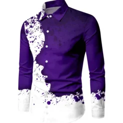 Best OUKU Men's Shirt Graphic Shirt Graphic Turndown Wine Blue Purple Green 3D Print Outdoor Halloween Long Sleeve Print Button-Down Clothing Apparel Vintage Cool Designer Casual