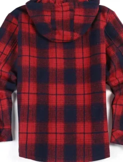 New OUKU Men's Shirt Jacket Hoodied Jacket Shacket Flannel Fleece Jacket Daily Vacation Thermal Warm Hooded Fall & Winter Plaid Checkered Fashion Streetwear Lapel Regular Black Dark Red Light Green Red Blue