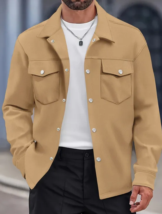 OUKU Men's Shirt Jacket Overshirts Transition Jacket Daily Lightweight Pocket Spring Plain Classic Lapel Regular Black Yellow Navy Blue Green Jacket