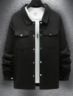 OUKU Men's Shirt Jacket Overshirts Transition Jacket Daily Lightweight Pocket Spring Plain Classic Lapel Regular Black Yellow Navy Blue Green Jacket