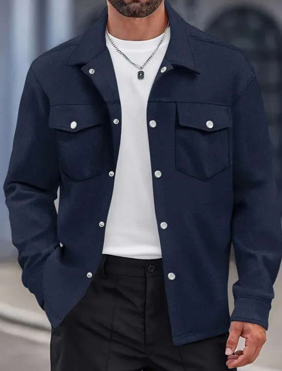 OUKU Men's Shirt Jacket Overshirts Transition Jacket Daily Lightweight Pocket Spring Plain Classic Lapel Regular Black Yellow Navy Blue Green Jacket
