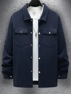 OUKU Men's Shirt Jacket Overshirts Transition Jacket Daily Lightweight Pocket Spring Plain Classic Lapel Regular Black Yellow Navy Blue Green Jacket