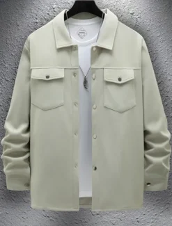 OUKU Men's Shirt Jacket Overshirts Transition Jacket Daily Lightweight Pocket Spring Plain Classic Lapel Regular Black Yellow Navy Blue Green Jacket