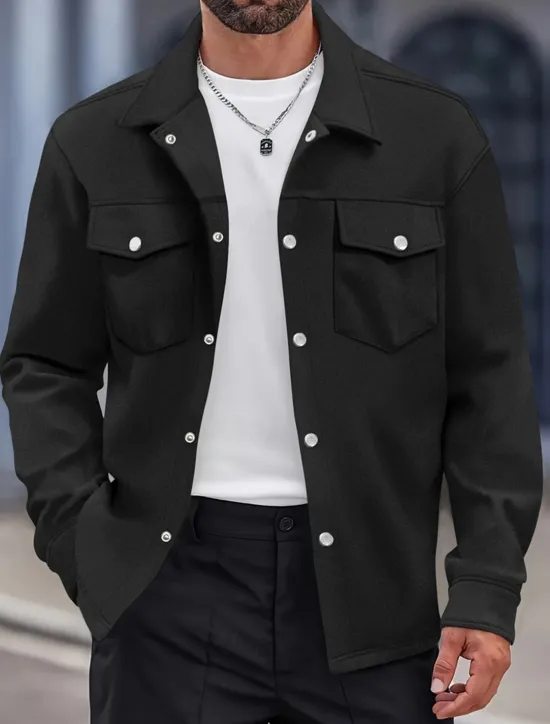 OUKU Men's Shirt Jacket Overshirts Transition Jacket Daily Lightweight Pocket Spring Plain Classic Lapel Regular Black Yellow Navy Blue Green Jacket