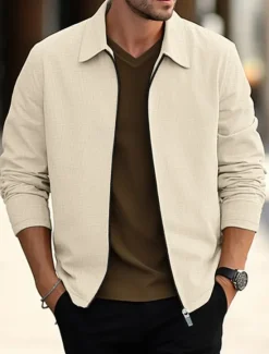 New OUKU Men's Shirt Jacket Overshirts Transition Jacket Daily Wear Lightweight Pocket Spring Plain Streetwear Lapel Regular Waffle Fabric Black White Blue Khaki Gray Jacket