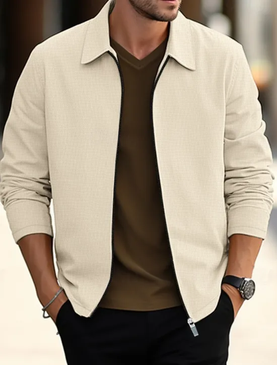New OUKU Men's Shirt Jacket Overshirts Transition Jacket Daily Wear Lightweight Pocket Spring Plain Streetwear Lapel Regular Waffle Fabric Black White Blue Khaki Gray Jacket