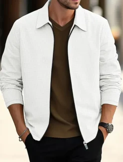 New OUKU Men's Shirt Jacket Overshirts Transition Jacket Daily Wear Lightweight Pocket Spring Plain Streetwear Lapel Regular Waffle Fabric Black White Blue Khaki Gray Jacket