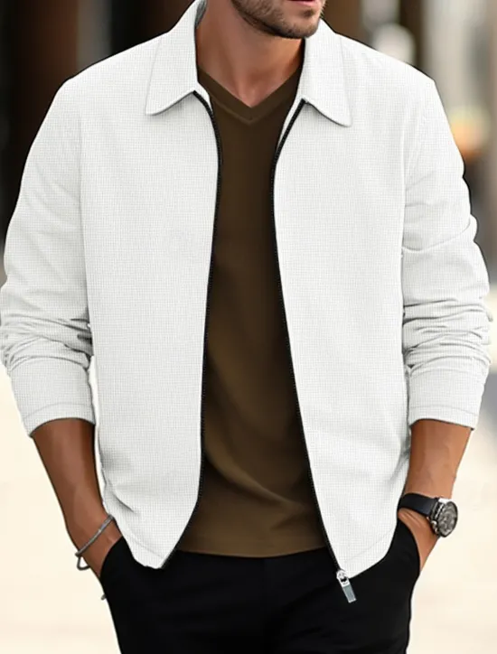 New OUKU Men's Shirt Jacket Overshirts Transition Jacket Daily Wear Lightweight Pocket Spring Plain Streetwear Lapel Regular Waffle Fabric Black White Blue Khaki Gray Jacket