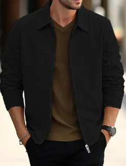 New OUKU Men's Shirt Jacket Overshirts Transition Jacket Daily Wear Lightweight Pocket Spring Plain Streetwear Lapel Regular Waffle Fabric Black White Blue Khaki Gray Jacket