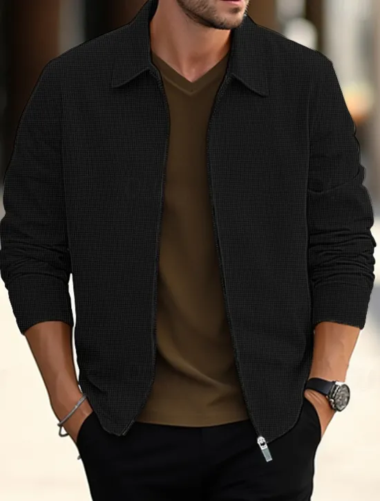 New OUKU Men's Shirt Jacket Overshirts Transition Jacket Daily Wear Lightweight Pocket Spring Plain Streetwear Lapel Regular Waffle Fabric Black White Blue Khaki Gray Jacket