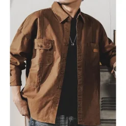 Best OUKU Men's Shirt Jacket Overshirts Transition Jacket Daily Lightweight Pocket Summer Spring Plain Classic Lapel Apricot Black Navy Blue Blue Dark Green Jacket