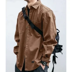 Best OUKU Men's Shirt Jacket Overshirts Transition Jacket Daily Lightweight Pocket Summer Spring Plain Classic Lapel Apricot Black Navy Blue Blue Dark Green Jacket