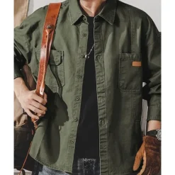 Best OUKU Men's Shirt Jacket Overshirts Transition Jacket Daily Lightweight Pocket Summer Spring Plain Classic Lapel Apricot Black Navy Blue Blue Dark Green Jacket