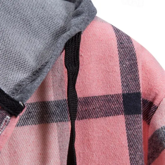 Online OUKU Men's Shirt Jacket Overshirt Plaid Outdoor Daily Pink Purple Green Khaki Long Sleeve Hooded Spring & Fall Clothing Apparel Print