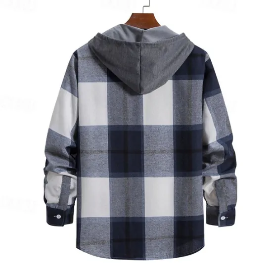 Online OUKU Men's Shirt Jacket Overshirt Plaid Outdoor Daily Pink Purple Green Khaki Long Sleeve Hooded Spring & Fall Clothing Apparel Print