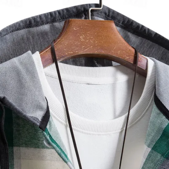 Online OUKU Men's Shirt Jacket Overshirt Plaid Outdoor Daily Pink Purple Green Khaki Long Sleeve Hooded Spring & Fall Clothing Apparel Print