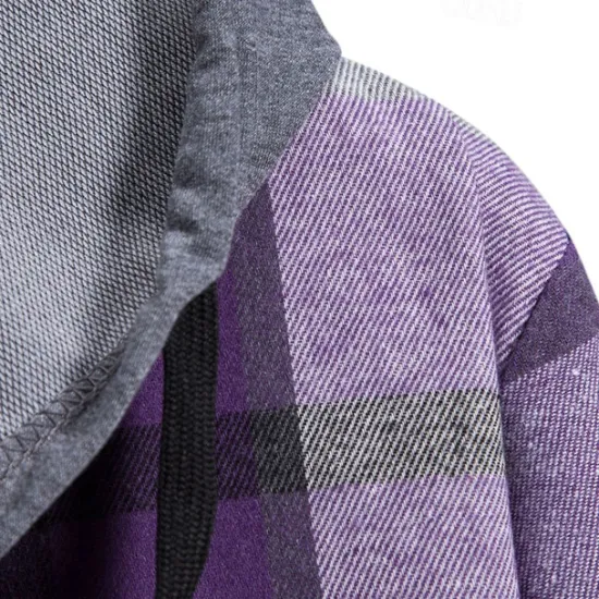 Online OUKU Men's Shirt Jacket Overshirt Plaid Outdoor Daily Pink Purple Green Khaki Long Sleeve Hooded Spring & Fall Clothing Apparel Print